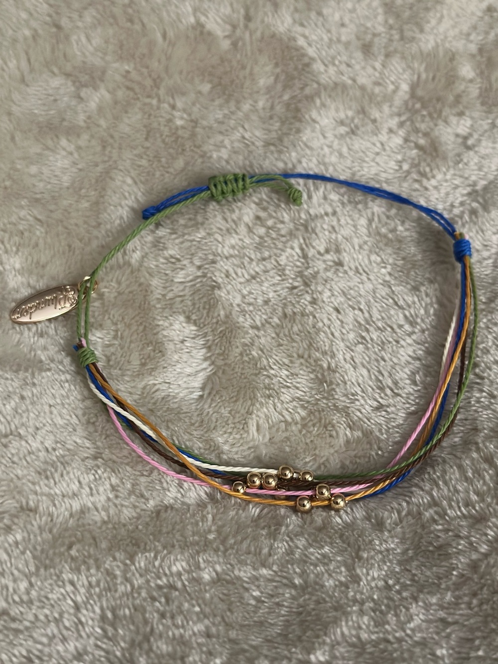 Multicolor Beaded Cord Bracelet with Gold Tone Accents by Plunder